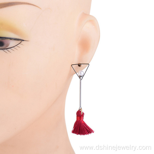 Simple Design Long Tassel Silk Drop Fancy Earrings Woman